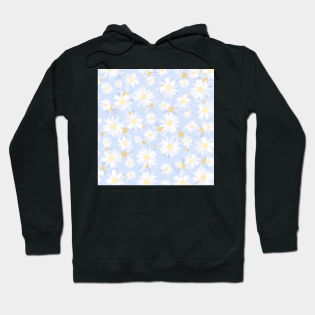 Classy Blue White Daisy Flowers Hoodie by NdesignTrend